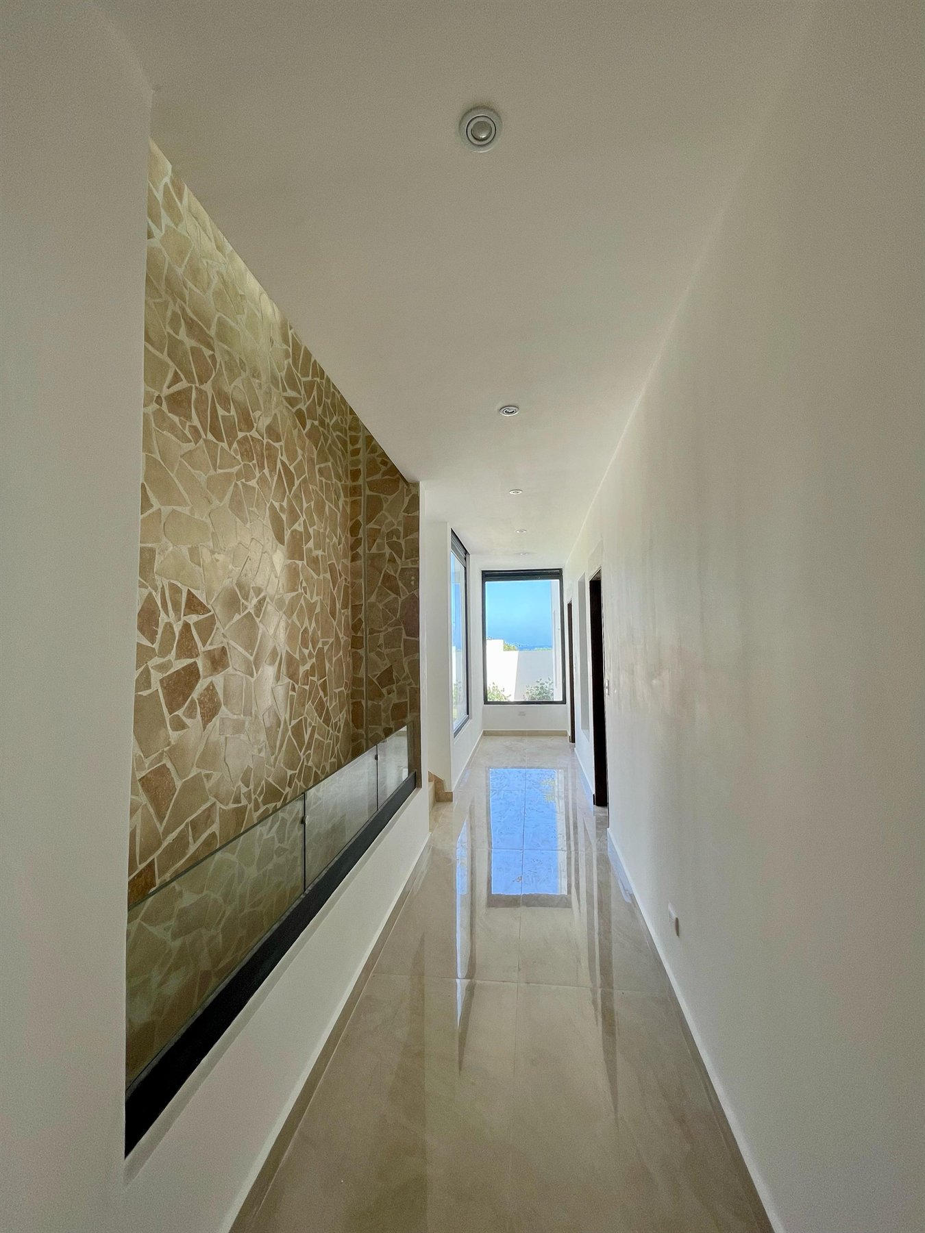 Porcelain hallway tile floor and wall installation, Dominican Republic villa